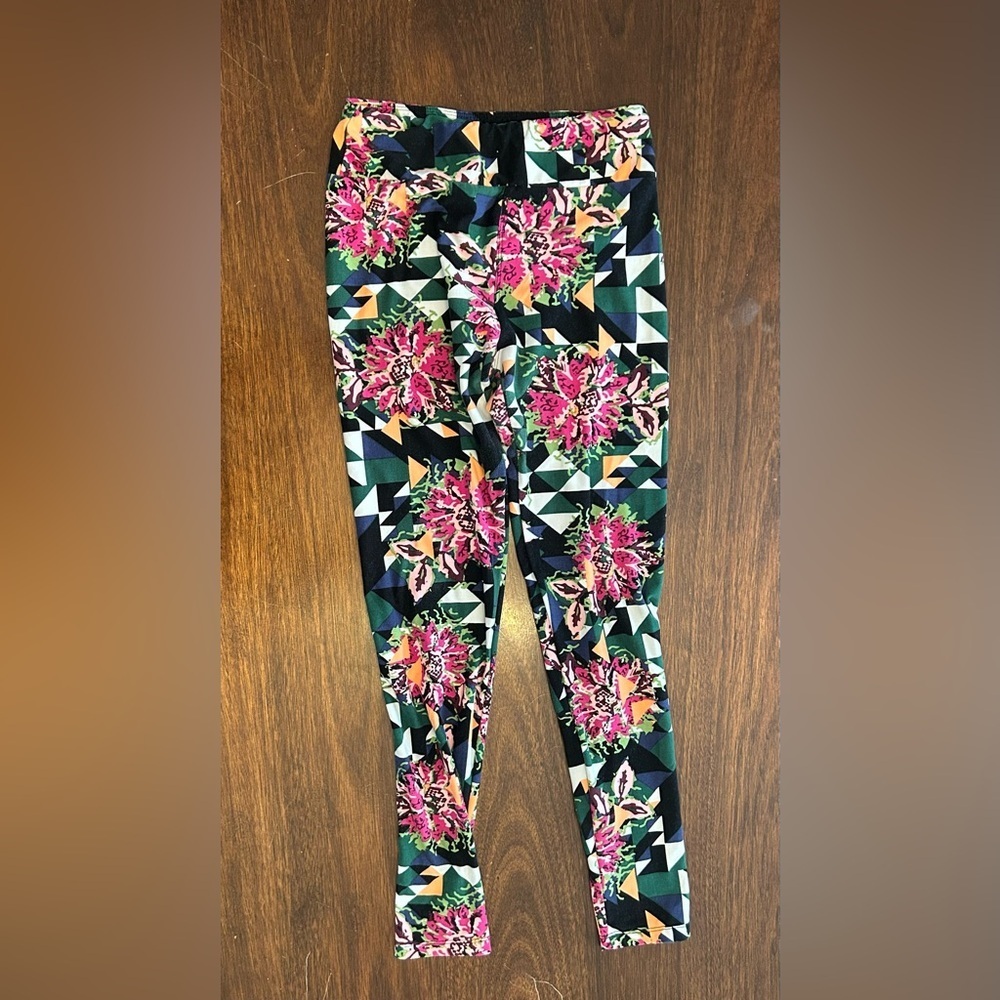 LuLaRoe Floral & Geometric Leggings - Pink, Green & Black